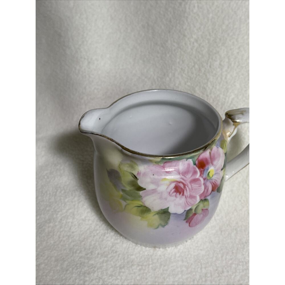 Nippon Pre War Japan Creamer; pink roses, gold trim
